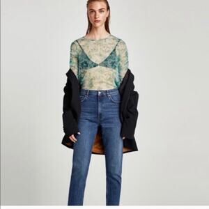 Zara Sheer Floral Tulle Green Top